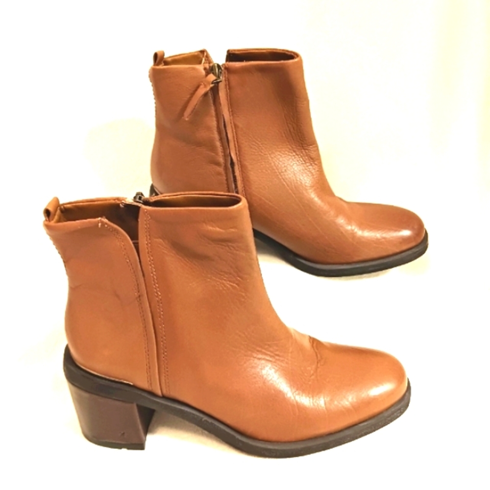 FRANCO SARTO‎ Dalden Bootie LEATHER Cognac Block Chunky Heel NEW!